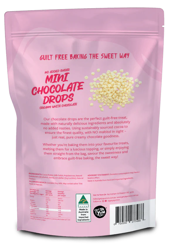 Mini Chocolate Drops - Creamy White Chocolate - 250g - Love Low Carb