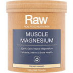 Muscle Magnesium - Creamy Mango - 100g by RAW in natural brown container for muscle, nerve, and bone health support