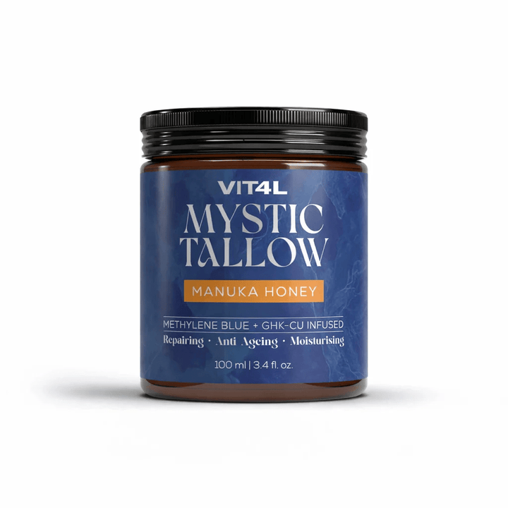 Mystic Tallow Balm - Manuka Honey - Methylene Blue and GHK-Cu Infused - 100ml by Blueprint Vitality jar front view