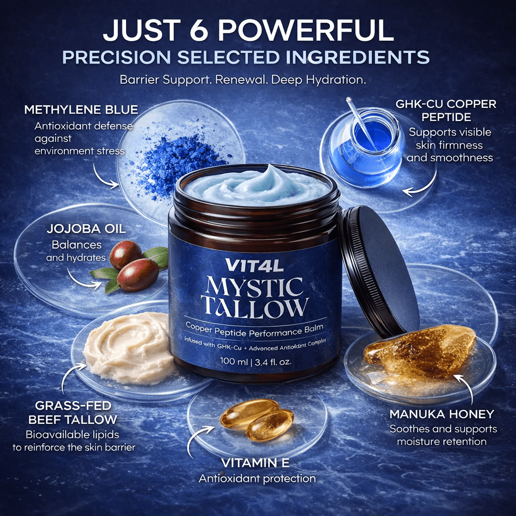 Mystic Tallow Balm - Manuka Honey - Methylene Blue and GHK-Cu Infused - 100ml by Blueprint Vitality with six key nourishing ingredients