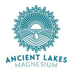 Ancient Lakes logo with stylized sun, water drop, and leaf pattern promoting Natural Liquid Magnesium - 200ml.