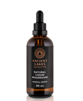 Amber glass dropper bottle of Ancient Lakes Natural Liquid Magnesium - 95ml mineral drops for health and wellness support.