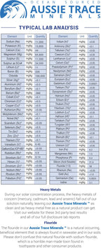 Ocean Sourced Electrolyte Drops - 240ml lab analysis sheet showing mineral content by Aussie Trace Minerals.