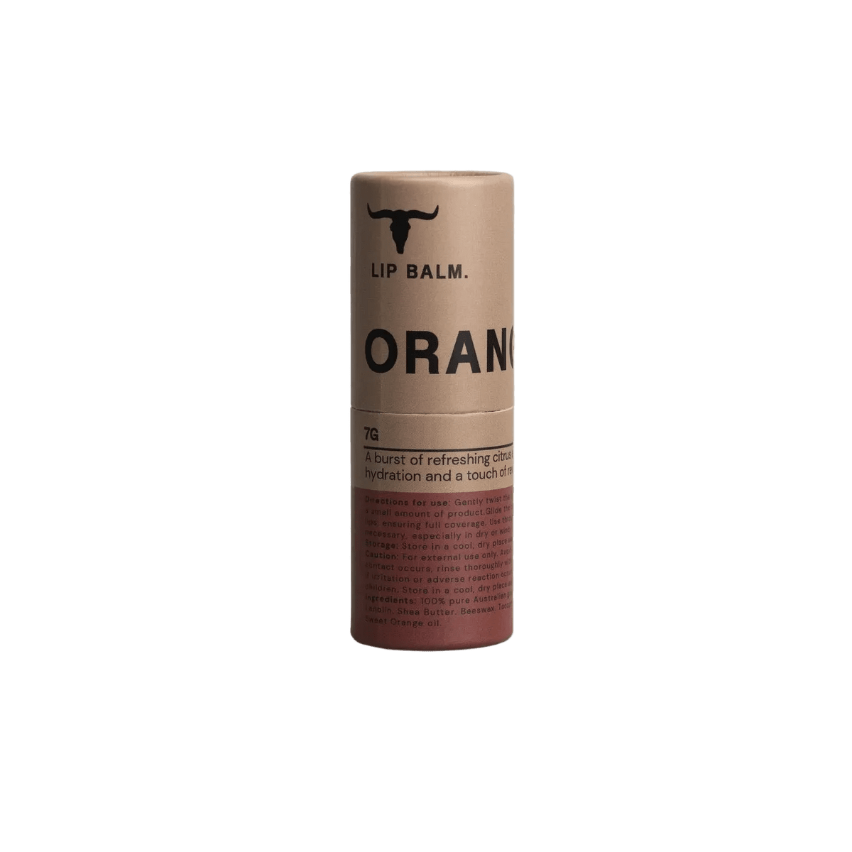 Orange Lip Balm - 7g by Bare Bones Beauty, natural hydration with sweet orange oil for refreshing citrus lips.
