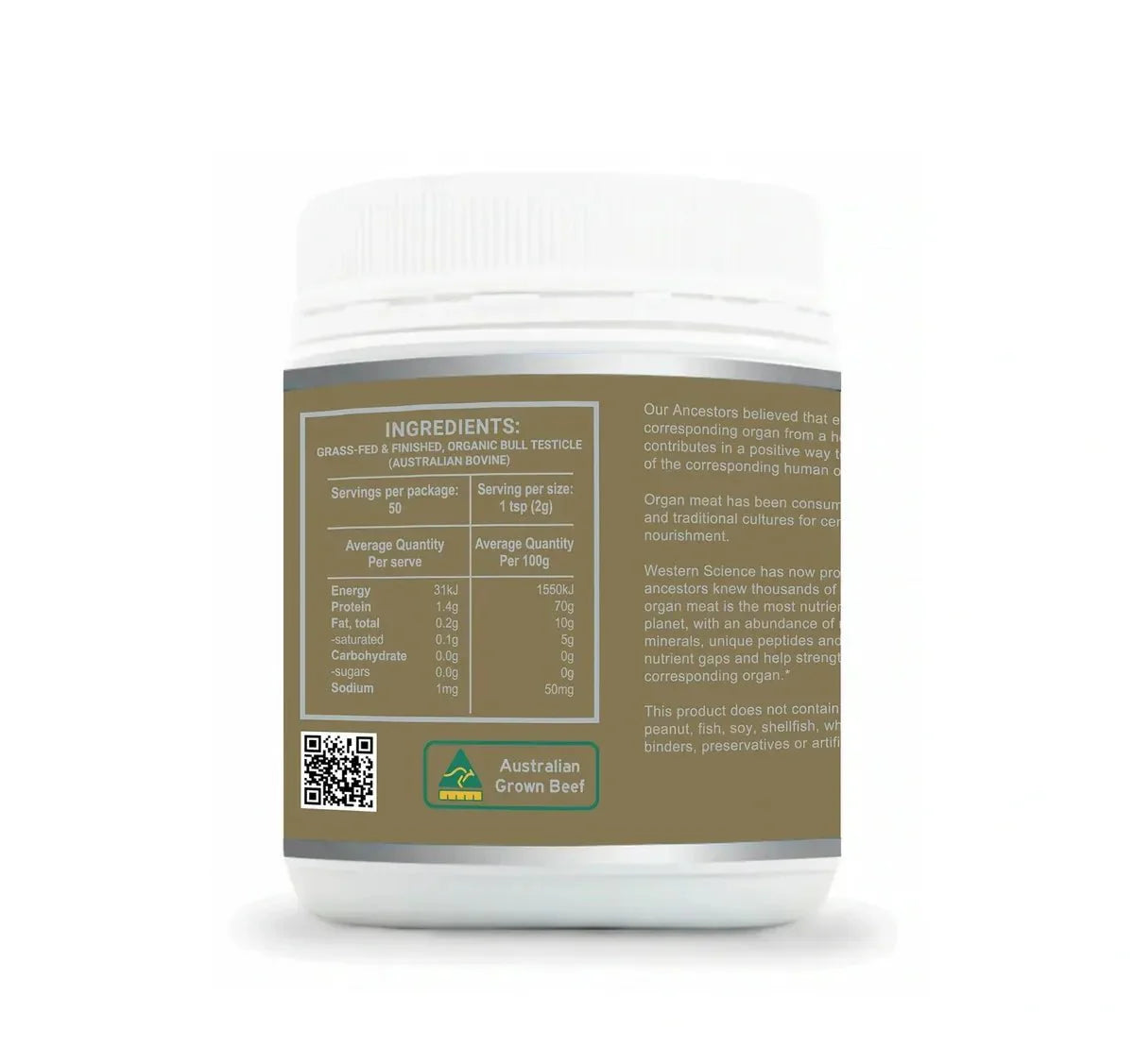 Organic Bull Testicle Powder - 60g by NXGEN Wholefoods, Australian grown, part of Carnivore and Functional supplements collections.