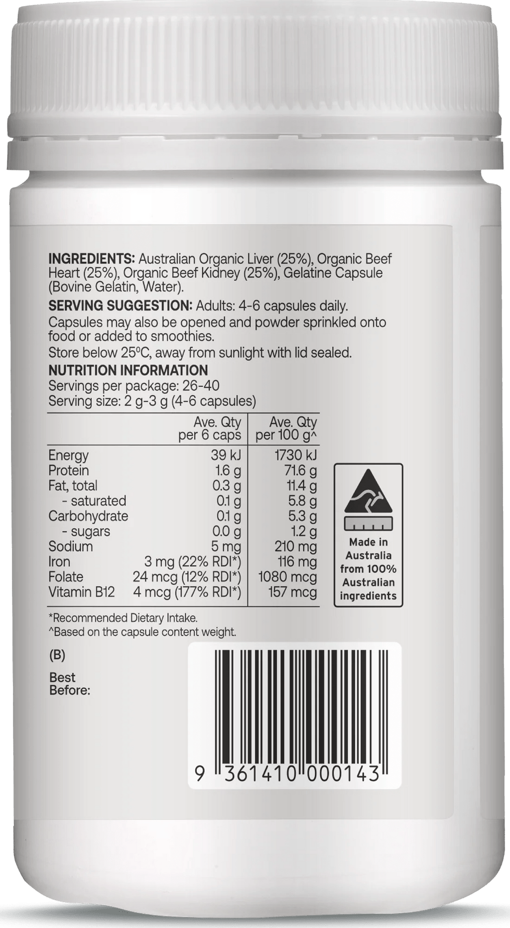 Organic Grass-fed Beef Organ Complex - 160 Capsules