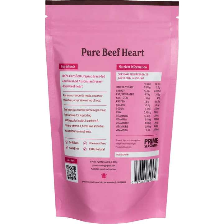 Organic Pure Freeze Dried Beef Heart Powder - 100g - Love Low Carb