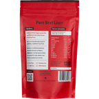 Back of Prime Seasoning Organic Pure Freeze Dried Beef Liver Powder - 100g bag with nutritional info and product details for Keto and Low Carb diets.