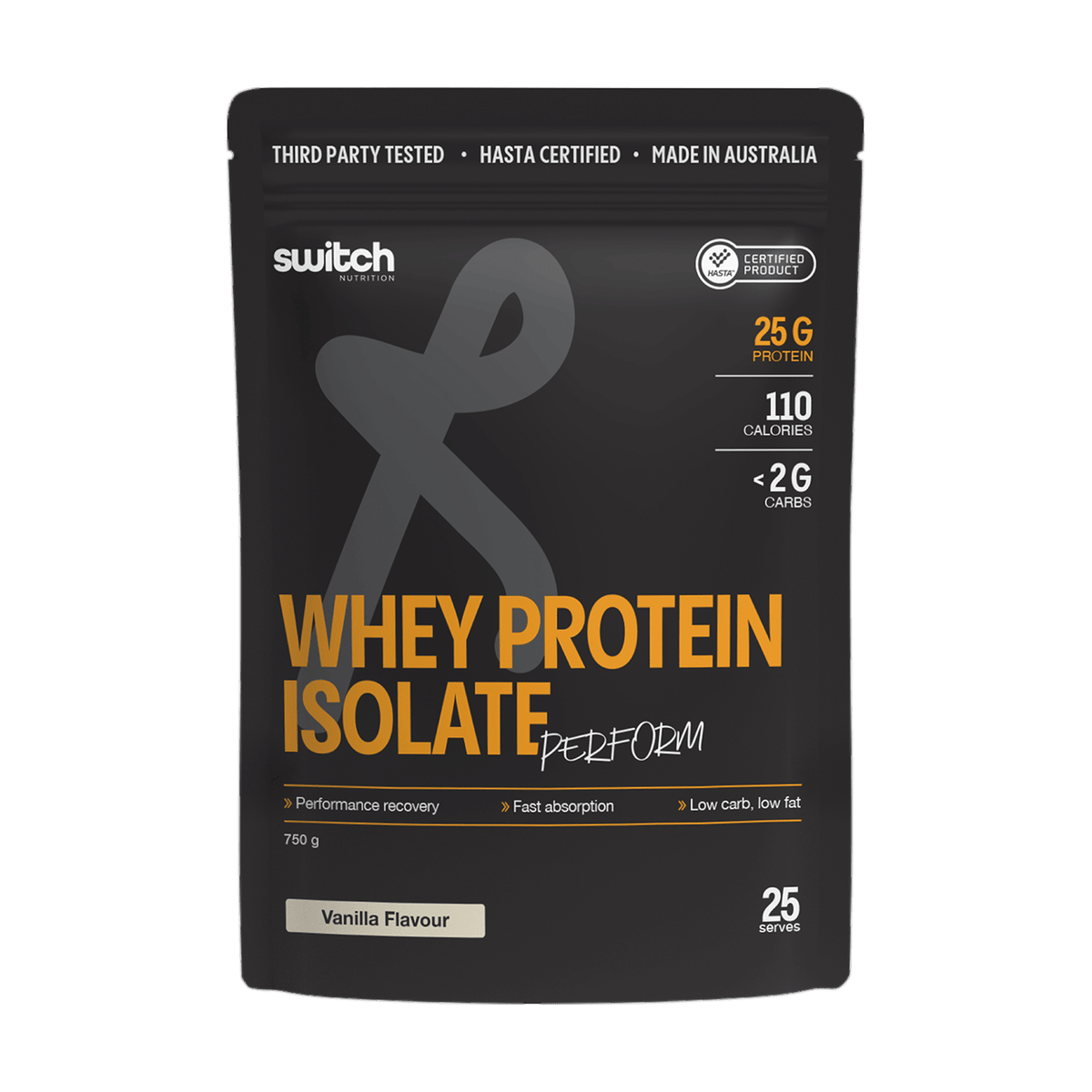 Front of the Switch Nutrition Whey Protein Isolate Perform Vanilla 750 g pouch