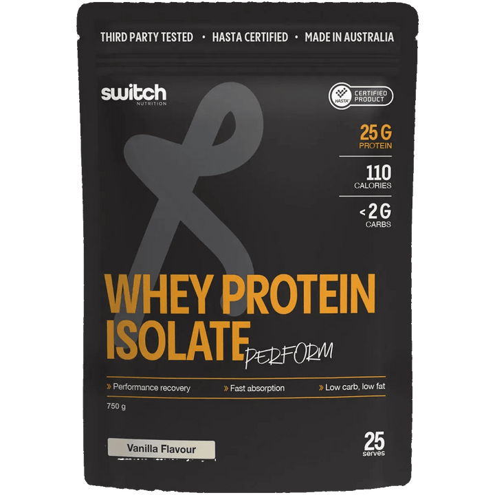Perform Whey Protein Isolate - Vanilla 750g by Switch Nutrition, keto-friendly, low carb, 25g protein per serve, 750g pouch