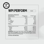 Nutrition information and ingredients panel for Switch Nutrition Whey Protein Isolate Perform Vanilla