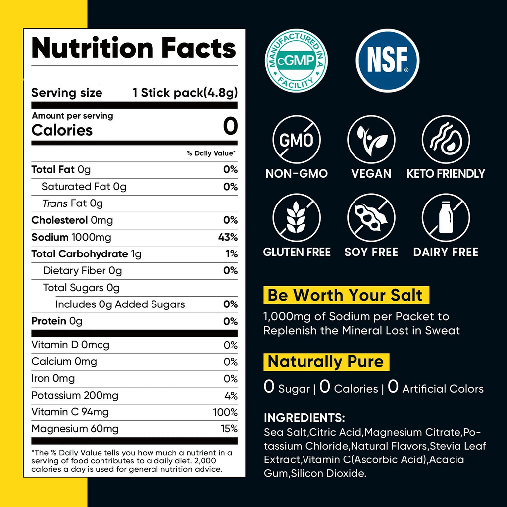 Nutrition facts label for Pineapple Electrolyte Drink Mix - 30 Sticks by Venture Pal with natural, vegan, gluten-free features.
