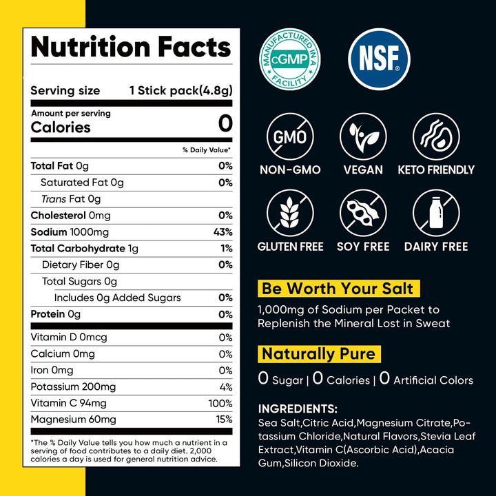 Nutrition facts label for Pineapple Electrolyte Drink Mix - 30 Sticks by Venture Pal with natural, vegan, gluten-free features.