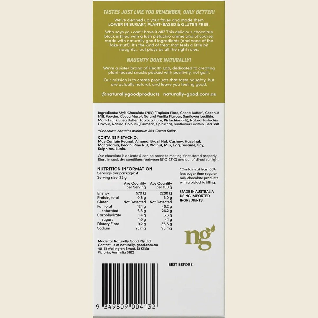 Pistachio Creme Filled Chocolate Block - 100g - Love Low Carb