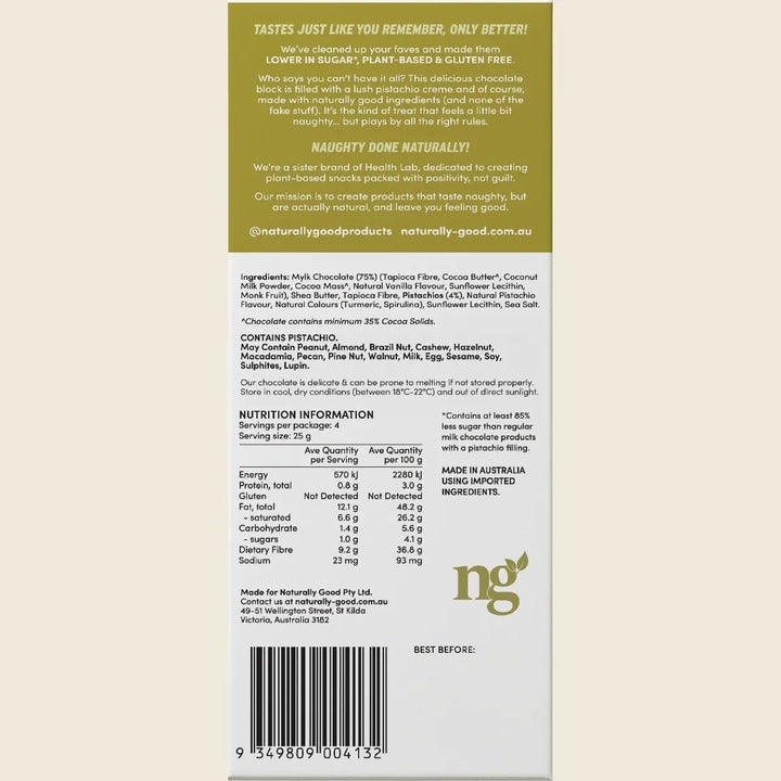Pistachio Creme Filled Chocolate Block - 100g - Love Low Carb