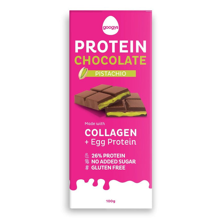 Pistachio Protein Chocolate Bar - 100g by Googys, popular low carb sweet snack from Chocolate collection.