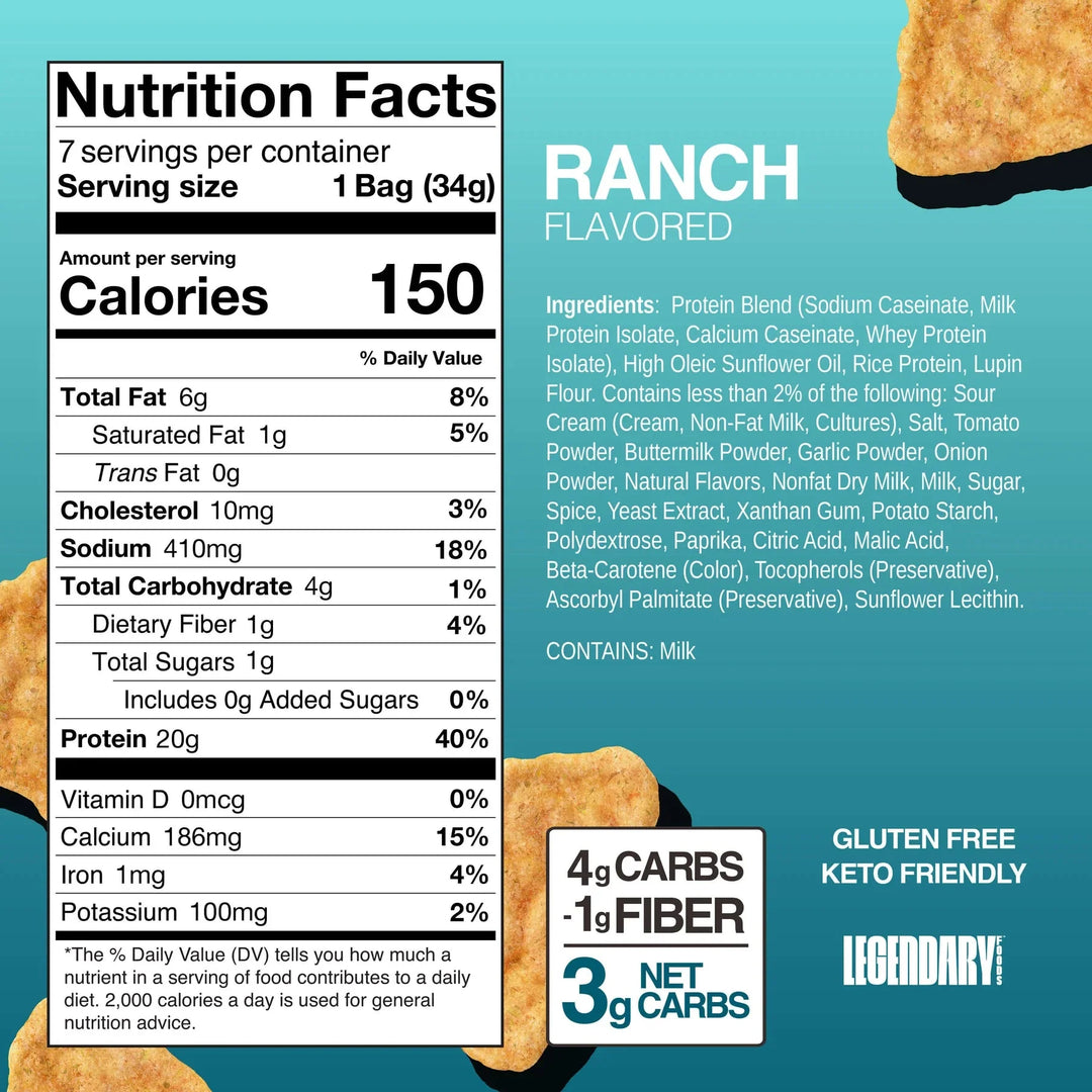 Popped Protein Chips - Ranch - 34g - Love Low Carb