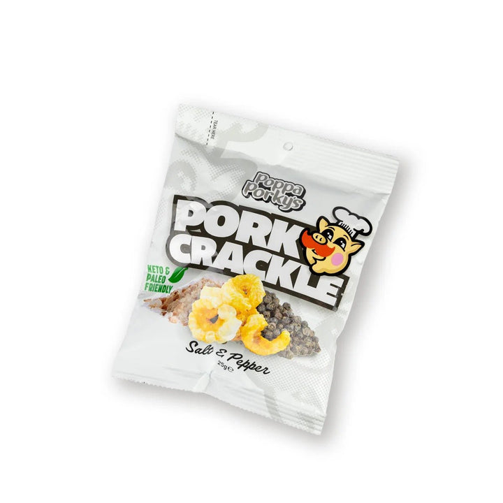 Poppa Porky’s Pork Crackle - Salt & Pepper - 25g bag from Savoury Snacks, Carnivore, Low Carb collections