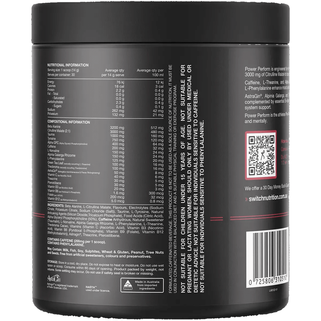 Power Perform Pre-Workout Blend Raspberry Lemonade - 30 Serves