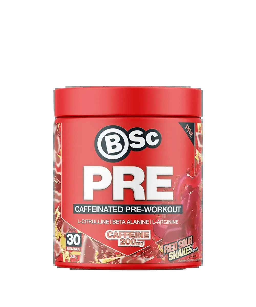 BSc Supplements PRE - Red Sour Snakes - 300g pre-workout powder from Dirty Keto and Low Carb collections.