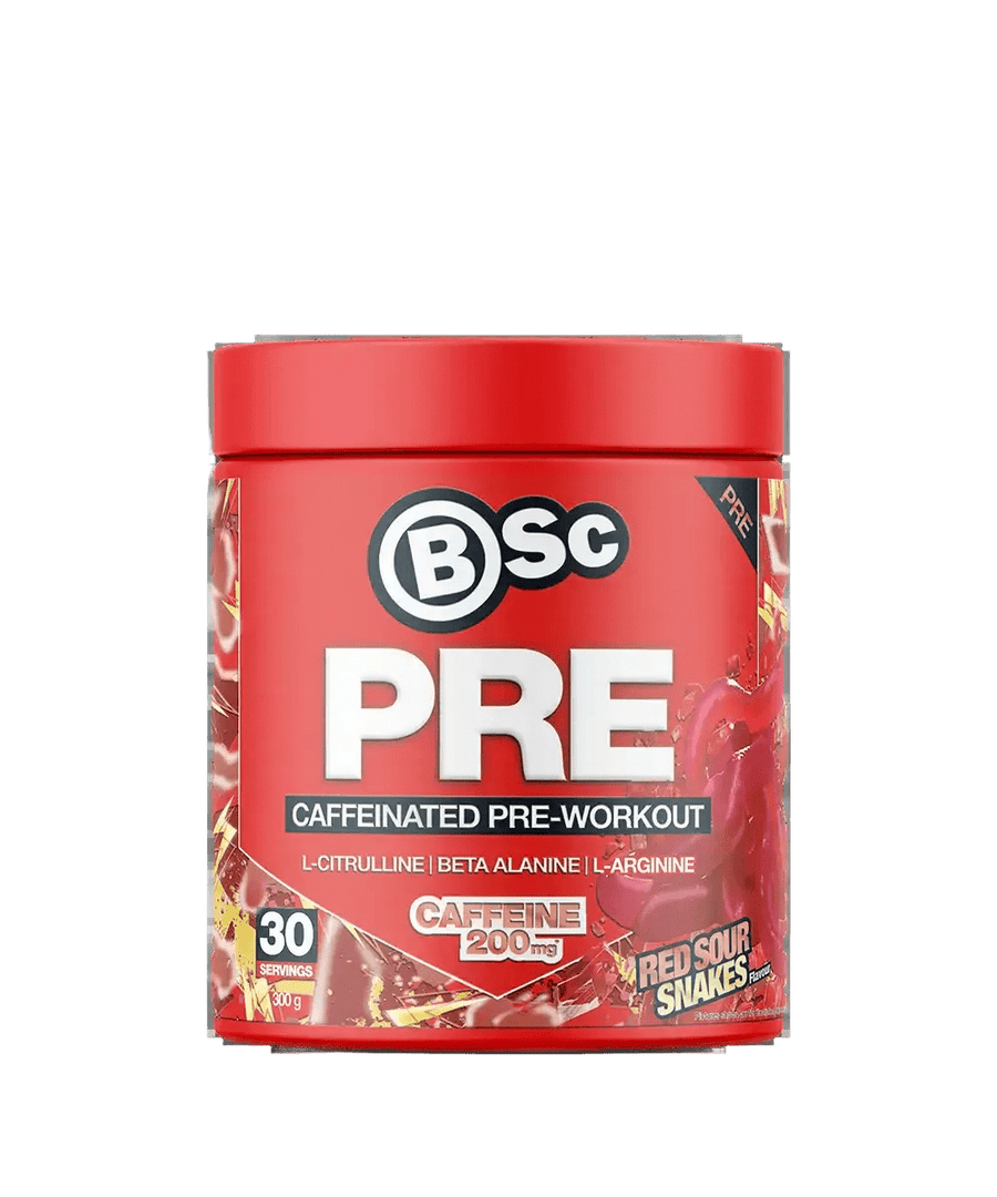 BSc Supplements PRE - Red Sour Snakes - 300g pre-workout powder from Dirty Keto and Low Carb collections.