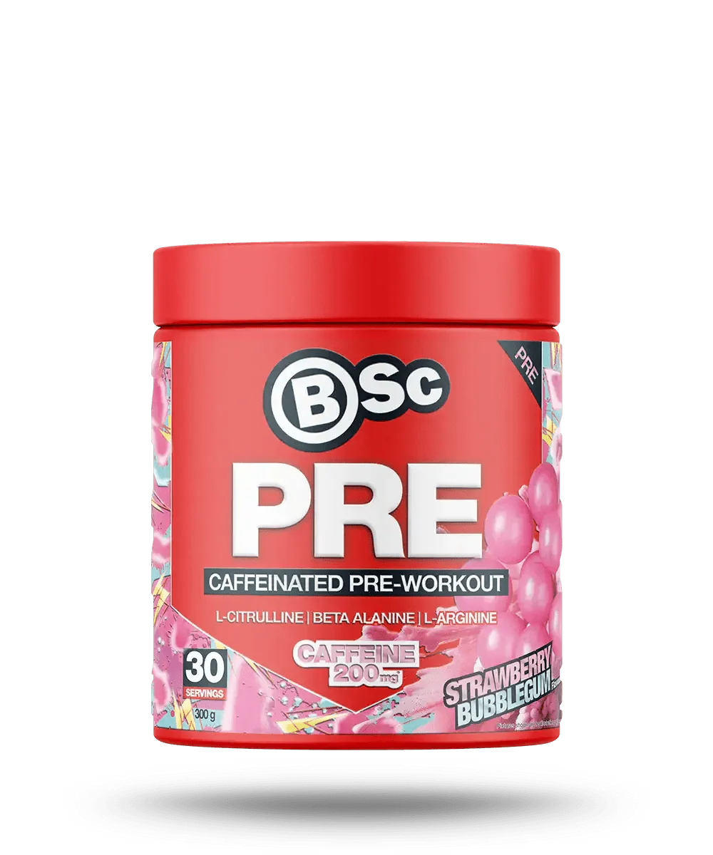 PRE Strawberry Bubblegum - 300g by BSc Supplements, caffeinated pre-workout from OOS and Pre-workouts collections