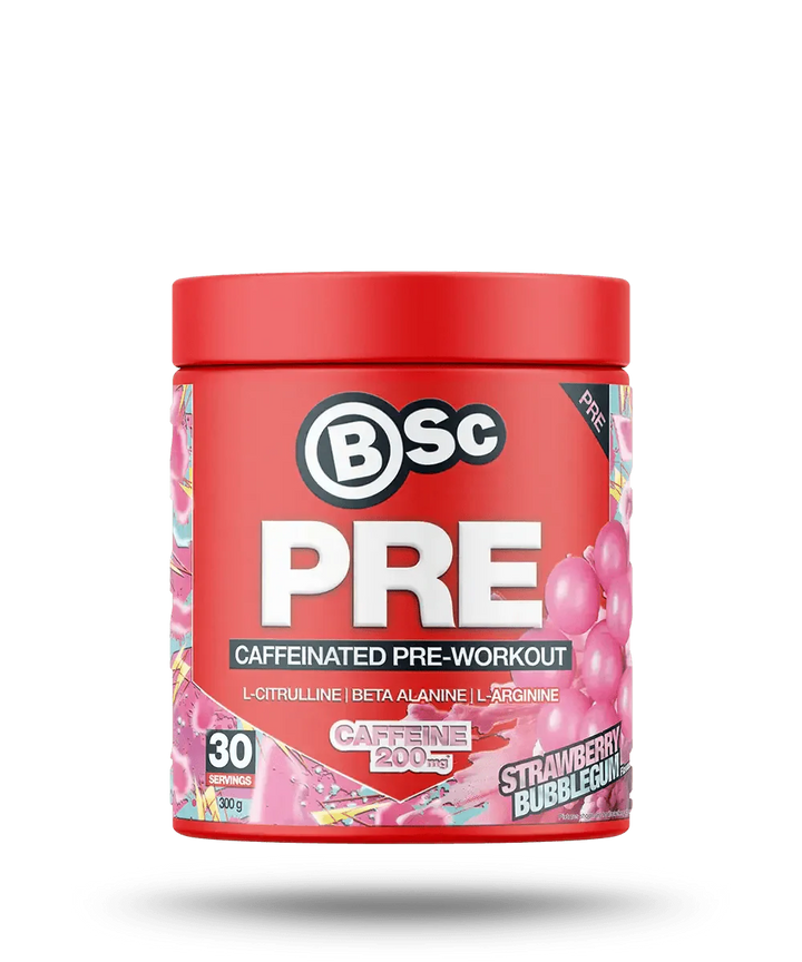 PRE Strawberry Bubblegum - 300g by BSc Supplements, caffeinated pre-workout from OOS and Pre-workouts collections