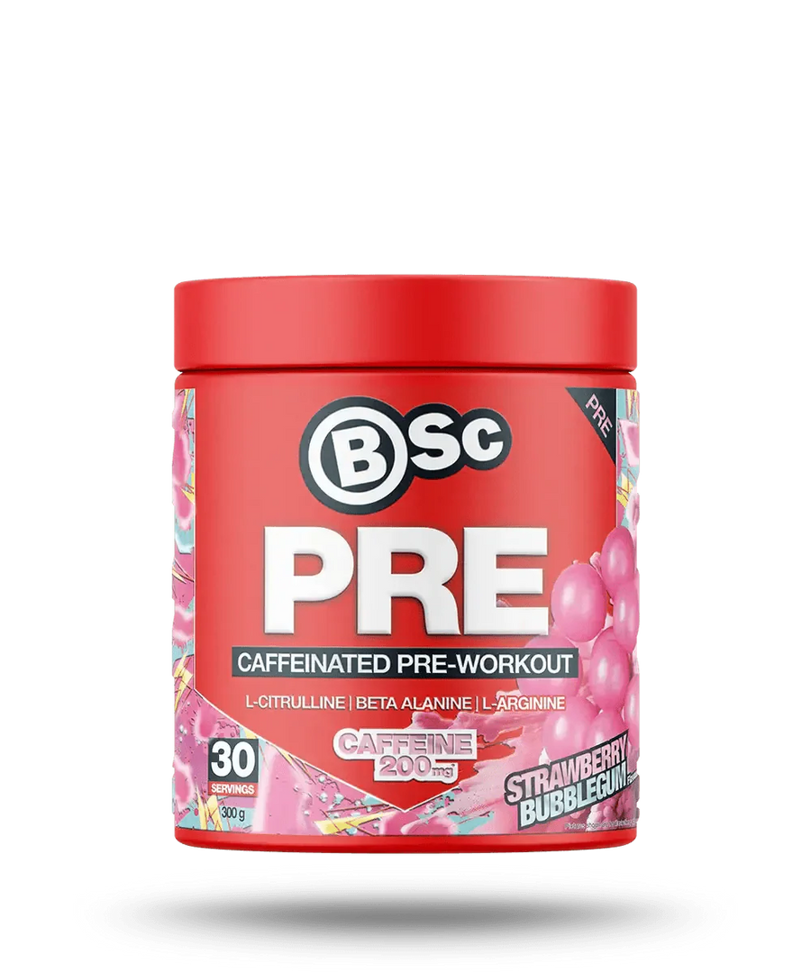 PRE Strawberry Bubblegum - 300g by BSc Supplements, caffeinated pre-workout from OOS and Pre-workouts collections