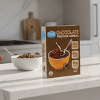 Protein Cereal - Chocolate Flavour - 250g by Low Carb Emporium displayed in kitchen, part of Breakfast and New Arrivals collections.