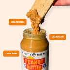 Protein Cookie Bar - Forty Thieves Peanut Butter - 60g paired with a jar of Forty Thieves peanut butter by Justine's.