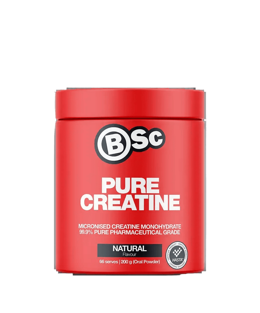 Pure Creatine - 200g by BSc Supplements in a red container, part of Dirty Keto, Low Carb, Creatine collections.
