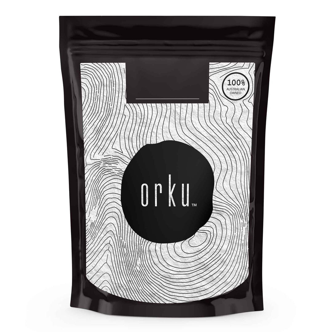 Orku Pure Potassium Chloride Powder - 400g pouch with black and white abstract design, Australian owned label.