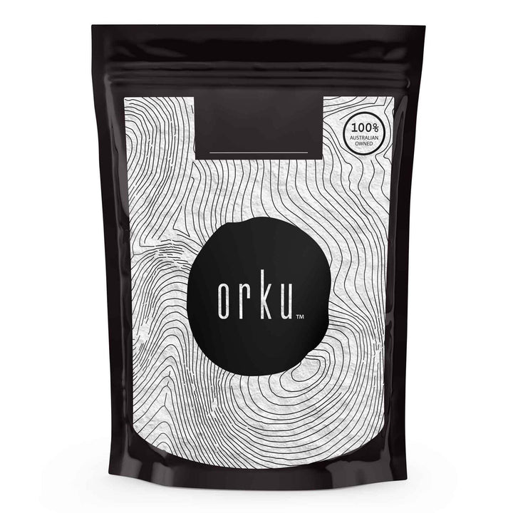 Orku Pure Potassium Chloride Powder - 400g pouch with black and white abstract design, Australian owned label.