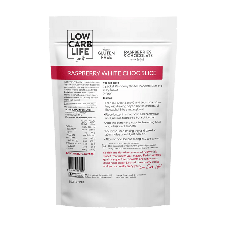 Raspberry White Chocolate Slice - 300g