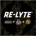 Re-Lyte Electrolyte Mix - Cran Apple - Tub - 60 Serves - Limited Edition branding with Real Salt and crystal symbols on black background