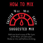 How to mix instructions for Re-Lyte Electrolyte Mix - Cran Apple - Tub - 60 Serves - Limited Edition with water ratio guide.