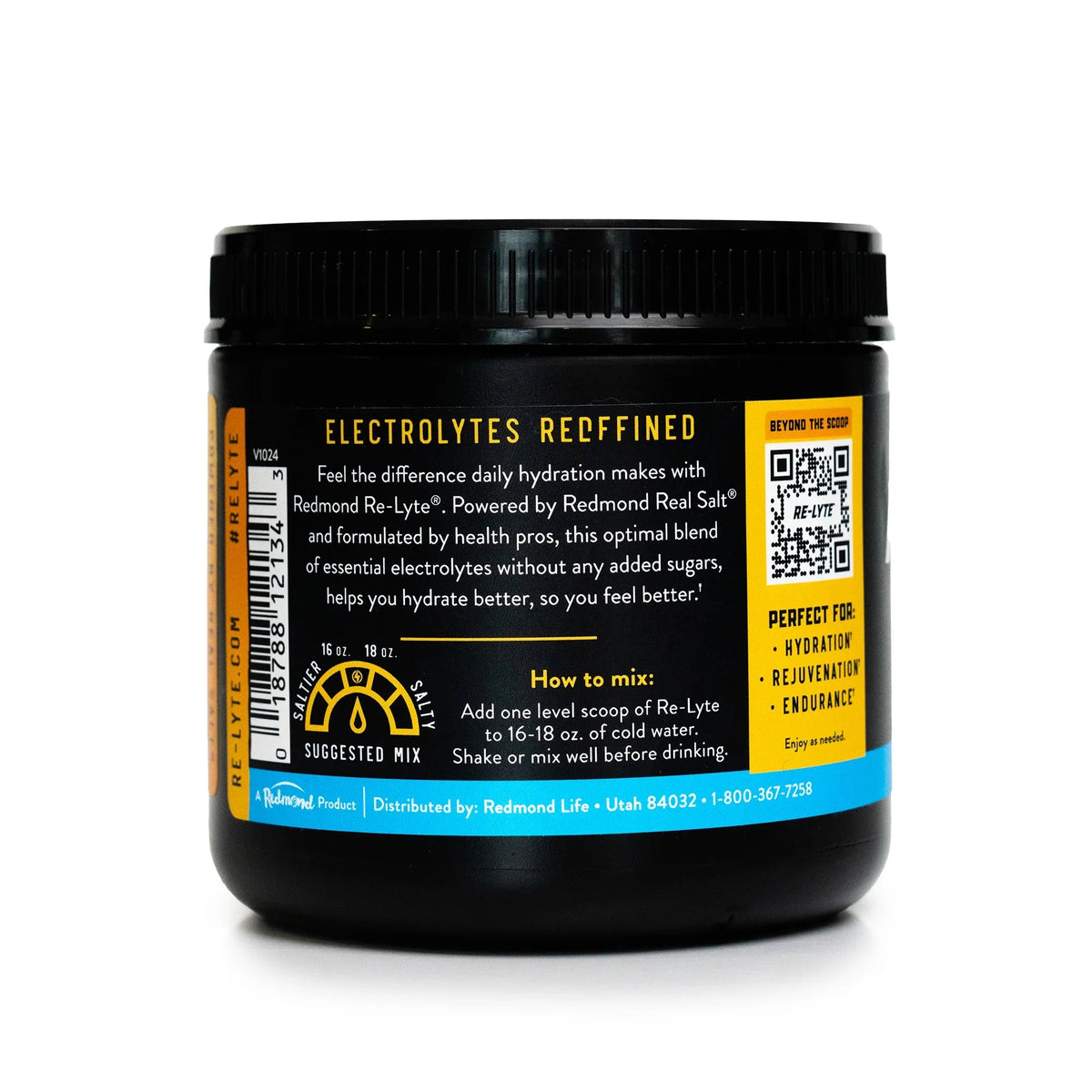 Re-Lyte Electrolyte Mix - Orange - Tub - 60 Serves - Limited Edition in black container with hydration info and usage directions