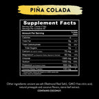 Supplement facts for Piña Colada flavor in Re-Lyte® Hydration Variety Pack (7 ct.) showing electrolytes and ingredients.