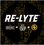 Black and gold Re-Lyte® Hydration Variety Pack (7 ct.) logo with crystal and lightning bolt symbols on patterned background