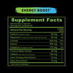Re-Lyte Energy Boost Caps - 120 Capsules supplement facts label showing minerals and herbal extracts content on black background