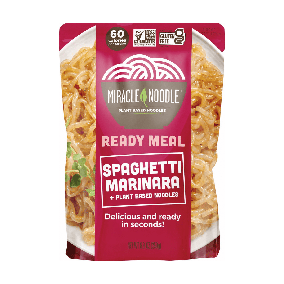 Miracle Noodle Spaghetti Marinara konjac noodles ready meal, 280 g pouch front