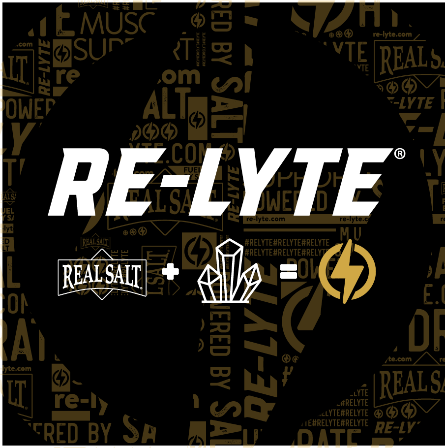 ReLyte Hydration - Lemon Lime - Stick Packs x 30 branding logo with Real Salt and crystal icons on black and gold background