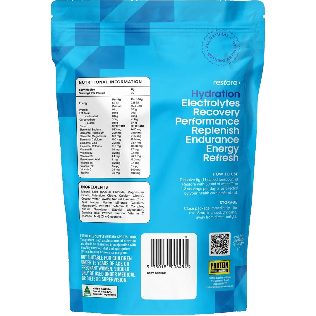 Restore Electrolyte Drink Mix Blue Raspberry 240g