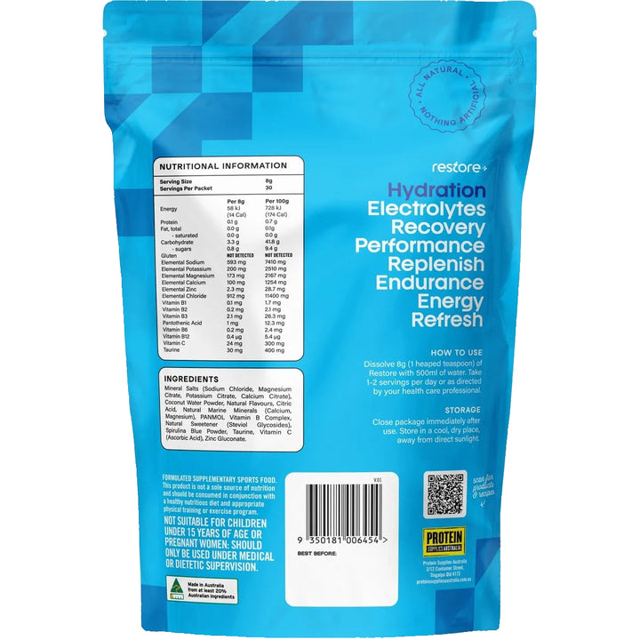 Restore Electrolyte Drink Mix Blue Raspberry 240g