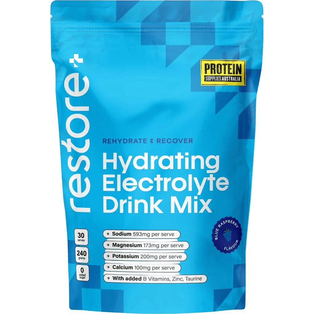 Restore Electrolyte Drink Mix Blue Raspberry 240g by Protein Supplies Australia in Drinks and Electrolytes collections.