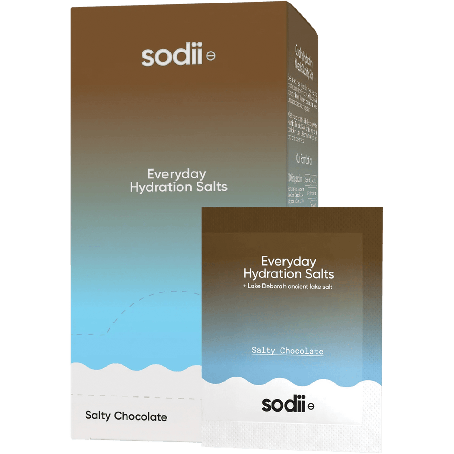 Sodii Salty Chocolate - 30 Sachets electrolyte hydration salts designed for keto and low carb lifestyles, featuring everyday hydration with Lake Deborah ancient lake salt.