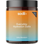 Salty Mandarin - 30 Serve Tub by Sodii with everyday hydration salts in orange and blue gradient jar design