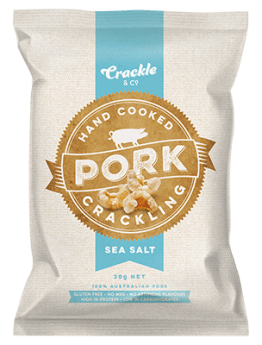Pork Crackling Variety 3 Pack by Crackle & Co, hand cooked sea salt pork crackling, low carb and keto-friendly snack.