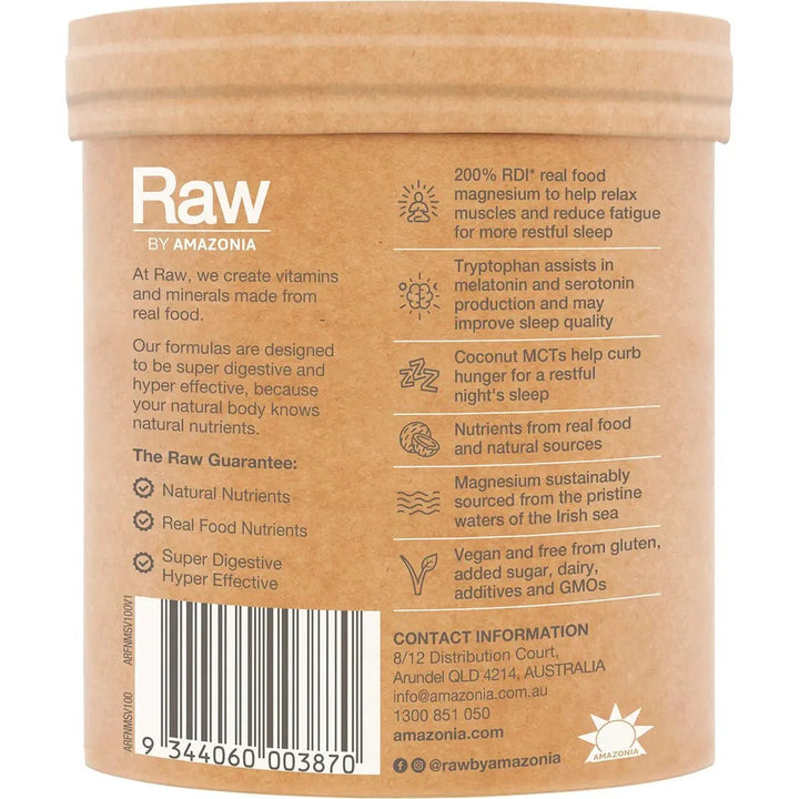 Sleep Magnesium - Dreamy Vanilla - 100g by RAW in brown container, vegan, gluten free, Low Carb, Magnesium supplement packaging