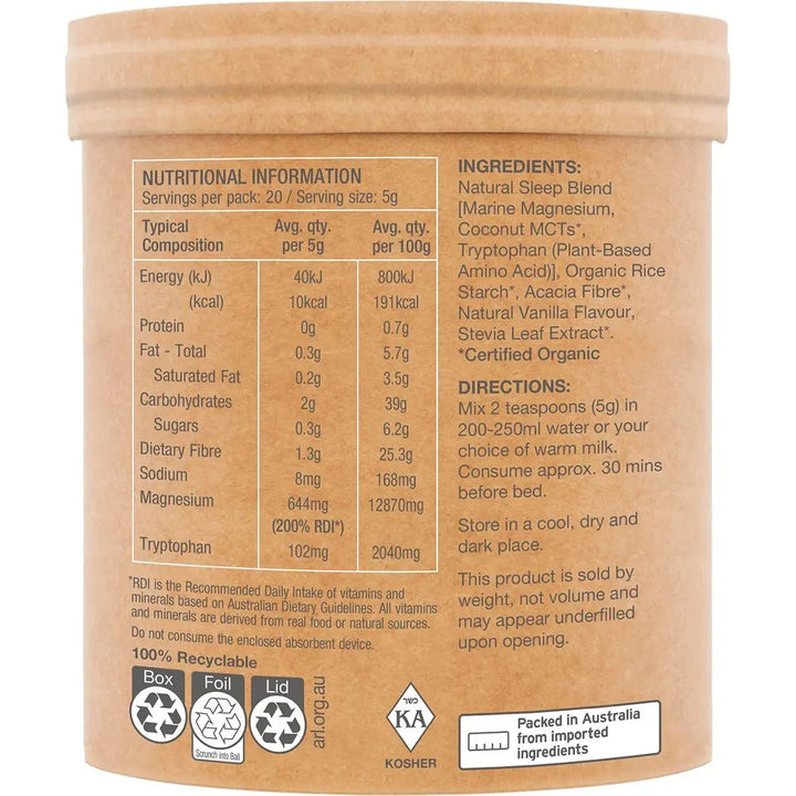 Sleep Magnesium - Dreamy Vanilla - 100g by RAW, vegan, gluten free, low carb magnesium blend in eco-friendly packaging.